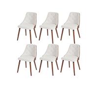 Lot de 6 chaises de salle à manger HWC-A75, chaise de cuisine visiteur, aspect noyer bois courbé similicuir blanc