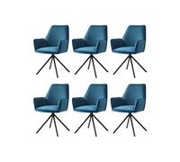 Lot De 6 Chaises De Salle À Manger Hwc-G67, Chaise De Cuisine Avec Accoudoirs Velours, Turquoise- Bleu Multicolore