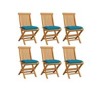 Vidaxl Chaises De Jardin Avec Coussins Bleu Clair 6 Pcs Bois De Teck