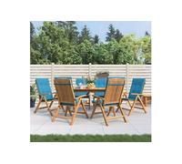 Lot de 6 chaise en teck pliable H. 93 cm exterieur bleu