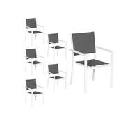 Happy Garden – Lot de 6 chaises de jardin rembourrées – Aluminium blanc, Textilène gris