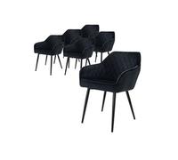 ML-Design Lot de 6 Chaises de Salle à Manger avec Accoudoirs et Dossier, Noir, Revêtement en Velours, Pieds en Métal Noir, Chaise de Cuisine Salon pour Table à Manger, Protections de Sol Inclus
