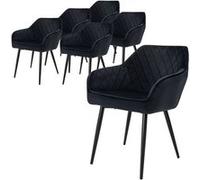 ML-Design Lot de 6 Chaises de Salle à Manger avec Accoudoirs et Dossier, Noir, Revêtement en Velours, Pieds en Métal Noir, Chaise de Cuisine Salon pour Table à Manger, Protections de Sol Inclus