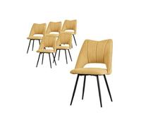 ML-Design Lot de 6 Chaises de Salle à Manger Jaune Moutarde, Assise en Polyester, Chaise Rembourrées avec Dossier et Pieds Métalliques Noirs, Fauteuils Modernes pour Bureau Cuisine, Matériel Montage
