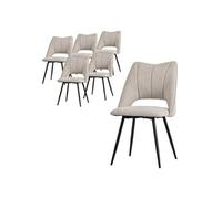 ML-Design Lot de 6 Chaises de Salle à Manger Beige, Assise en Polyester, Chaise Rembourrées avec Dossier et Pieds Métalliques Noirs, Fauteuils Modernes pour Bureau Salon Cuisine, Matériel de Montage