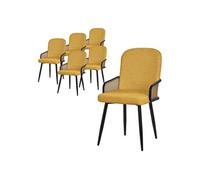 ML-Design Lot de 6 Chaises de Salle à Manger en Tissu Moutarde, Accoudoirs en Rotin et Pieds en Métal Noir, Assise Rembourrée Confortable, Fauteuils Ergonomiques de Cuisine ou Salon, Style Scandinave