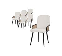 ML-Design Lot de 6 Chaises de Salle à Manger en Tissu Beige, Accoudoirs en Rotin et Pieds en Métal Noir, Assise Rembourrée Confortable, Fauteuils Ergonomiques de Cuisine ou Salon, Style Scandinave