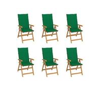 Lot de 6 Chaises de Jardin avec Coussins, Sièges de Terrasse, Chaises de Salle à Manger, Meubles de Patio Extérieur, Vert Bois Teck Massif