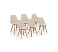 IDMarket Lot de 6 chaises Scandinaves Sara Beige pour salle à manger H. 79,5 cm