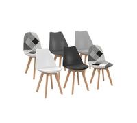 IDMarket – Lot de 6 chaises scandinaves SARA Gris foncé, gris clair, blanc, noir et patchworks