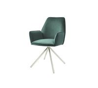 Chaise de salle à manger HWC-G67, chaise de cuisine avec accoudoirs, pivotante velours vert, inox