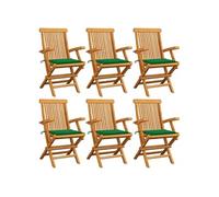 Vidaxl Chaises De Jardin Avec Coussins Vert 6 Pcs Bois De Teck Massif Vert