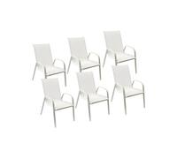 Happy Garden Lot de 6 chaises de jardin Marbella – Textilène et aluminium blanc, empilables