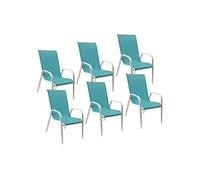 Happy Garden Lot de 6 chaises de jardin Marbella - Textilène bleu - Aluminium blanc