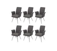 6x chaise de salle à manger HWC-G55, chaise avec accoudoir, tissu/textile acier inoxydable brossé gris