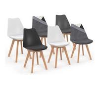 IDMarket - Lot de 6 chaises scandinaves SARA Gris foncé, Blanc, Noir et Velours patchworks Noir, Gris et Blanc