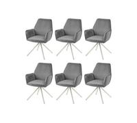 Lot de 6 chaises de salle à manger HWC-G67, chaise de cuisine Accoudoir, pivotant Auto-Position, velours gris foncé, inox