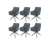 Lot de 6 chaises de salle à manger HWC-L91, chaise de cuisine accoudoir pivotant Auto-Position tissu/textile gris foncé
