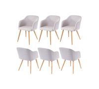 6x chaise de salle à manger HWC-D71, chaise de cuisine, design rétro, accoudoirs, tissu gris clair/gris