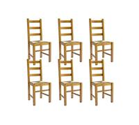 AltoBuy ORTA - Lot de 6 Chaises Teinté Chêne et Assises en Paille