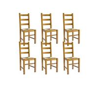 AltoBuy ORTA - Lot de 6 Chaises Teinté Chêne et Assises en Paille