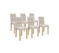 IDMarket Chaises POLGA capitonnées beiges – Lot de 6 pour salle à manger