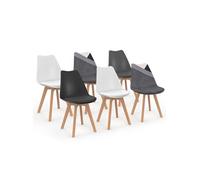 IDMarket - Chaises scandinaves SARA - Lot de 6 - Gris foncé, Blanc, Noir et velours patchwork