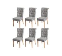 Lot de 6 chaises de salle à manger Chesterfield II, chaise de cuisine, rivets tissu/textile gris clair, pieds clairs