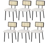 Lot De 6 Chaises De Salle À Manger Hwc-K88, Fauteuil Chaise, Certifié Fsc Bois Poly Rotin Métal Bouclé Tissu/Textile Blanc Multicolore