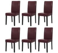 Mendler Lot de 6 chaises de séjour Littau – Simili-cuir rouge, pieds foncés