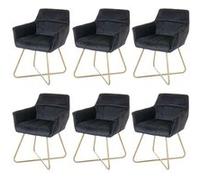 Lot De 6 Chaises De Salle À Manger Hwc-F37, Chaise De Cuisine, Design Rétro Velours Pieds Dorés Noir Multicolore