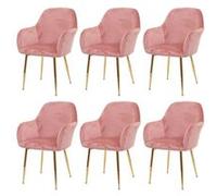 Lot de 6 chaises de salle à manger HWC-F18, chaise de cuisine, design rétro velours vieux rose, pieds dorés