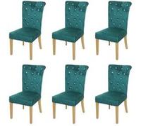 Lot De 6 Chaises De Salle À Manger Hwc-D22, Chaise De Cuisine, Rivets Velours Vert Foncé, Pieds Dorés Multicolore