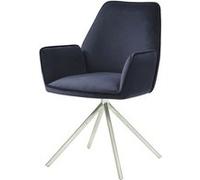 Chaise de salle à manger HWC-G67 pivotante velours bleu anthracite inox