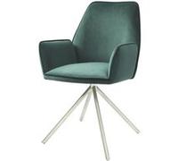 Chaise de salle à manger HWC-G67, chaise de cuisine avec accoudoirs, pivotante velours vert, inox