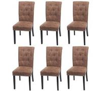 Lot de 6 chaises de salle à manger Chesterfield II, chaise de cuisine, rivets tissu/textile marron, pieds foncés