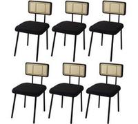 Lot de 6 chaises de salle à manger HWC-K88, fauteuil chaise, bois poly rotin métal bouclé tissu/textile noir