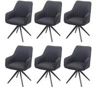 6x chaise de salle à manger HWC-H73 chaise à accoudoirs, rétro acier tissu/textile gris foncé