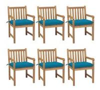 Lot de 6 chaise vidaxl en teck non pliable exterieur H. 90 cm bleu Bleu G