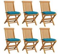 Lot de 6 chaise en teck non pliable H. 89 cm exterieur bleu