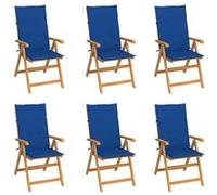 Vidaxl Chaises De Jardin Lot De 6 Avec Coussins Bleu Royal Bois Teck