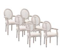 Lot de 6 chaises avec accoudoirs - Cannage, tissu et bois d'hévéa - Beige - ANTOINETTE