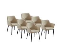 Lot de 6 chaises avec accoudoirs en simili et métal noir - Beige - MIALOV