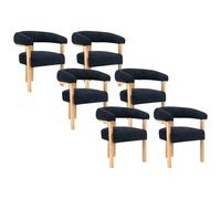 Lot de 6 chaises avec accoudoirs en tissu bouclette et bois d'hévéa naturel - Noir - LIVELIA de