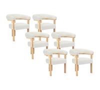 Lot de 6 chaises avec accoudoirs en tissu bouclette et bois d'hévéa naturel - Blanc - LIVELIA de