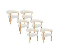 Lot de 6 chaises avec accoudoirs en tissu bouclette et bois d'hévéa naturel - Blanc - LIVELIA de