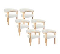 Lot de 6 chaises avec accoudoirs en tissu bouclette et bois d'hévéa naturel - Blanc - LIVELIA de Pascal MORABITO