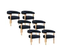 Lot de 6 chaises avec accoudoirs en tissu bouclette et bois d'hévéa naturel - Noir - LIVELIA de