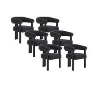 Lot de 6 chaises avec accoudoirs en tissu bouclette et bois d'hévéa noir - Anthracite foncé - LIVELIA de