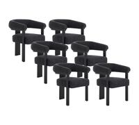 Lot de 6 chaises avec accoudoirs en tissu bouclette et bois d'hévéa - Noir - LIVELIA de